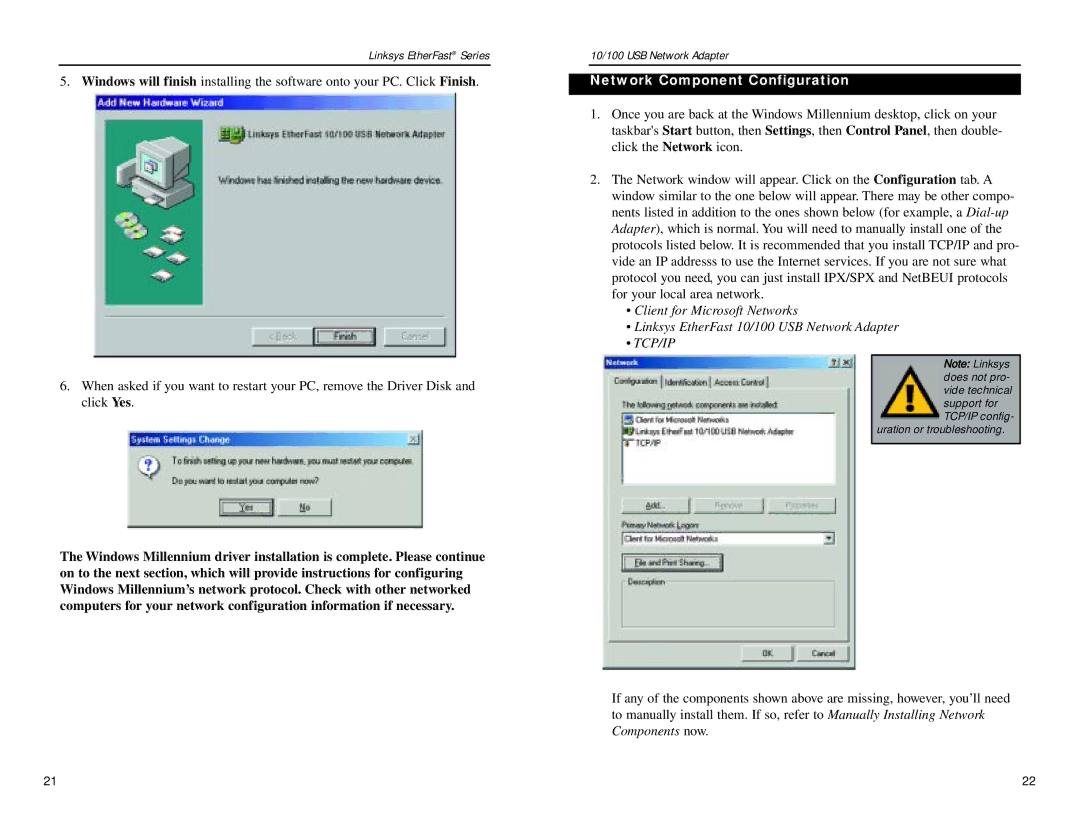 Linksys USB100TX manual Uration or troubleshooting 