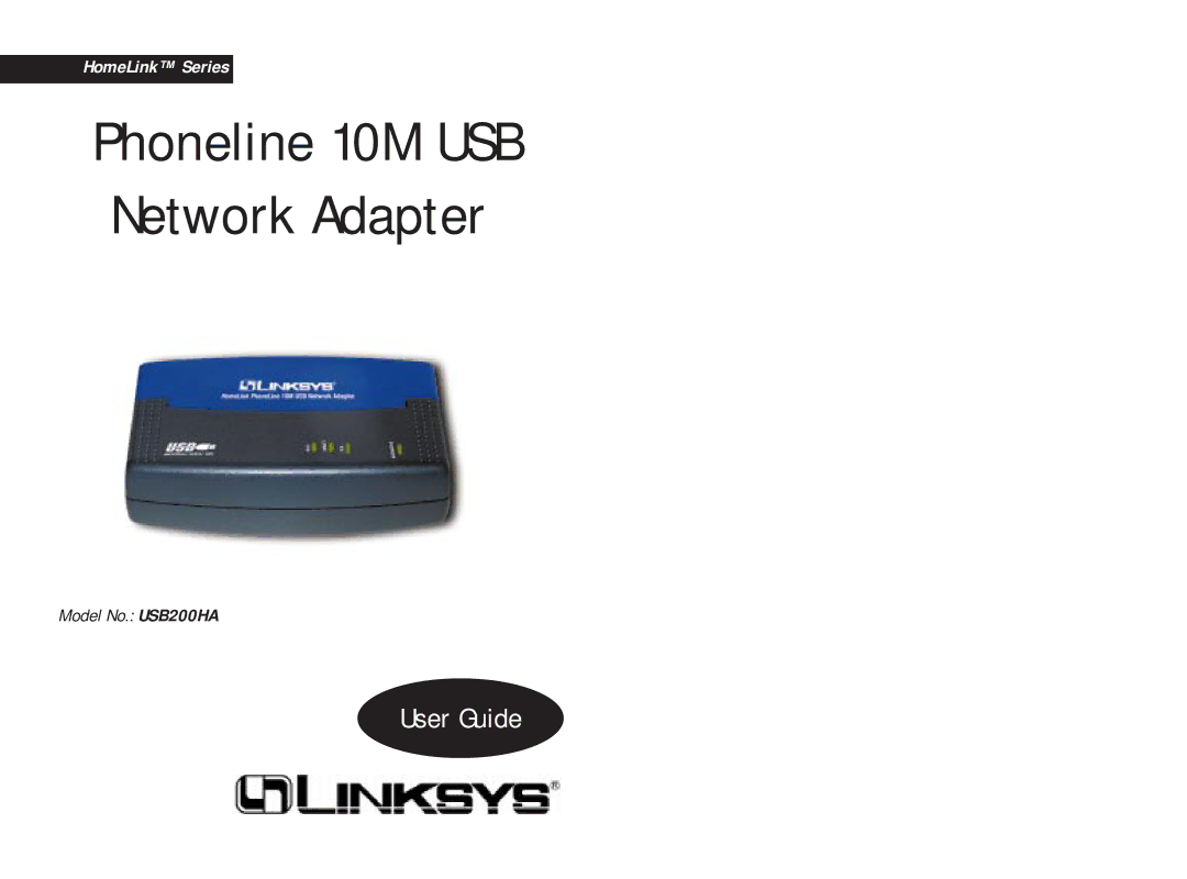 Linksys USB200HA manual Phoneline 10M USB Network Adapter 