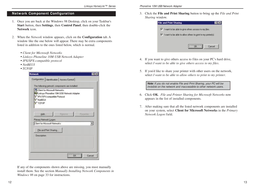 Linksys USB200HA manual Network Component Configuration, Tcp/Ip 