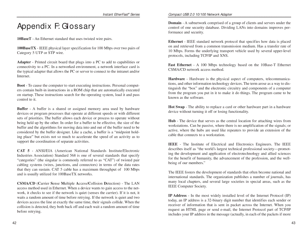 Linksys USB200M manual Appendix F Glossary 