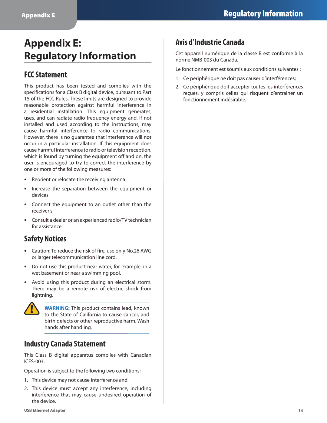 Linksys USB300M manual FCC Statement, Safety Notices, Industry Canada Statement, Avis d’Industrie Canada 