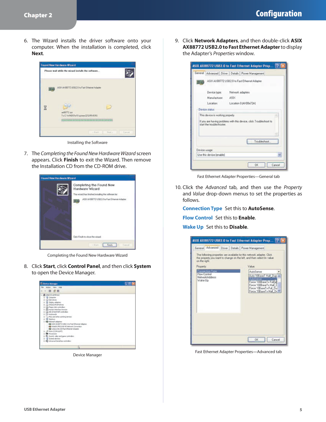 Linksys USB300M manual Wake Up Set this to Disable 