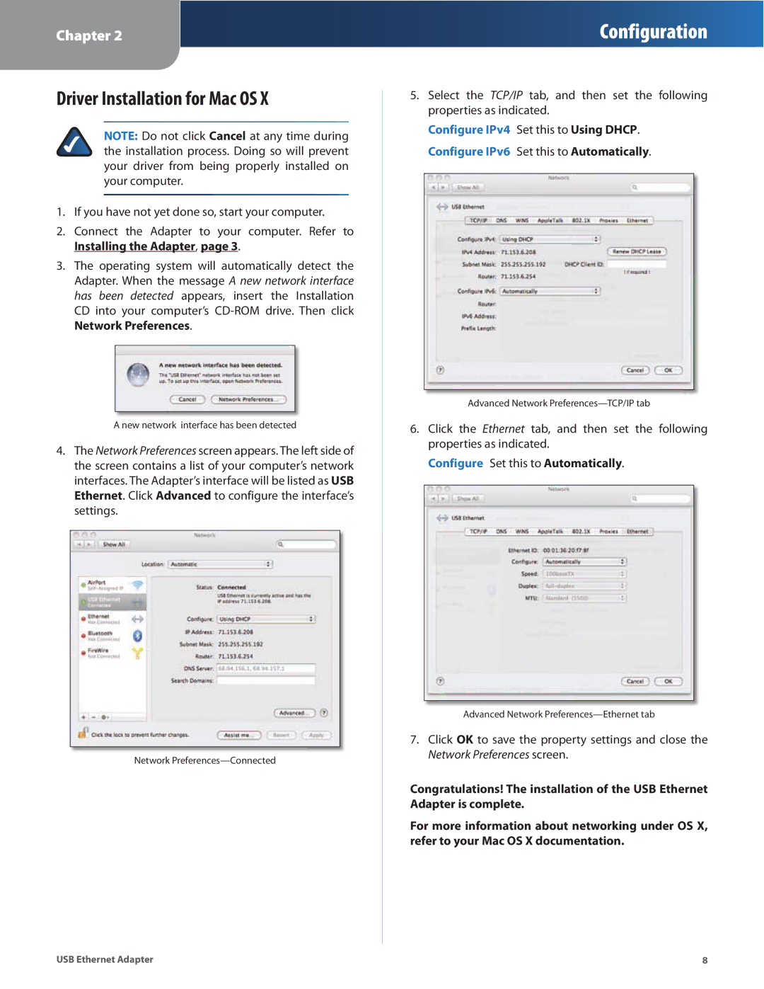 Linksys USB300M manual Driver Installation for Mac OS 