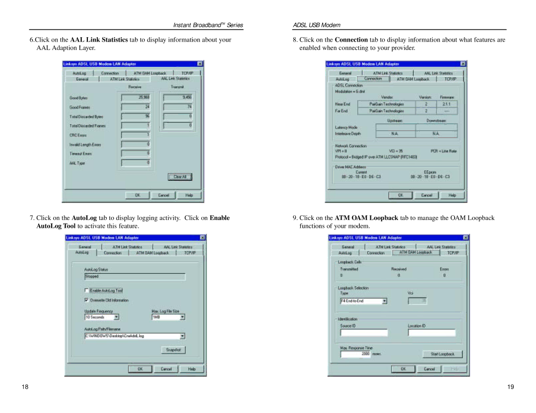 Linksys USBDSL1 manual Instant BroadbandTM Series 