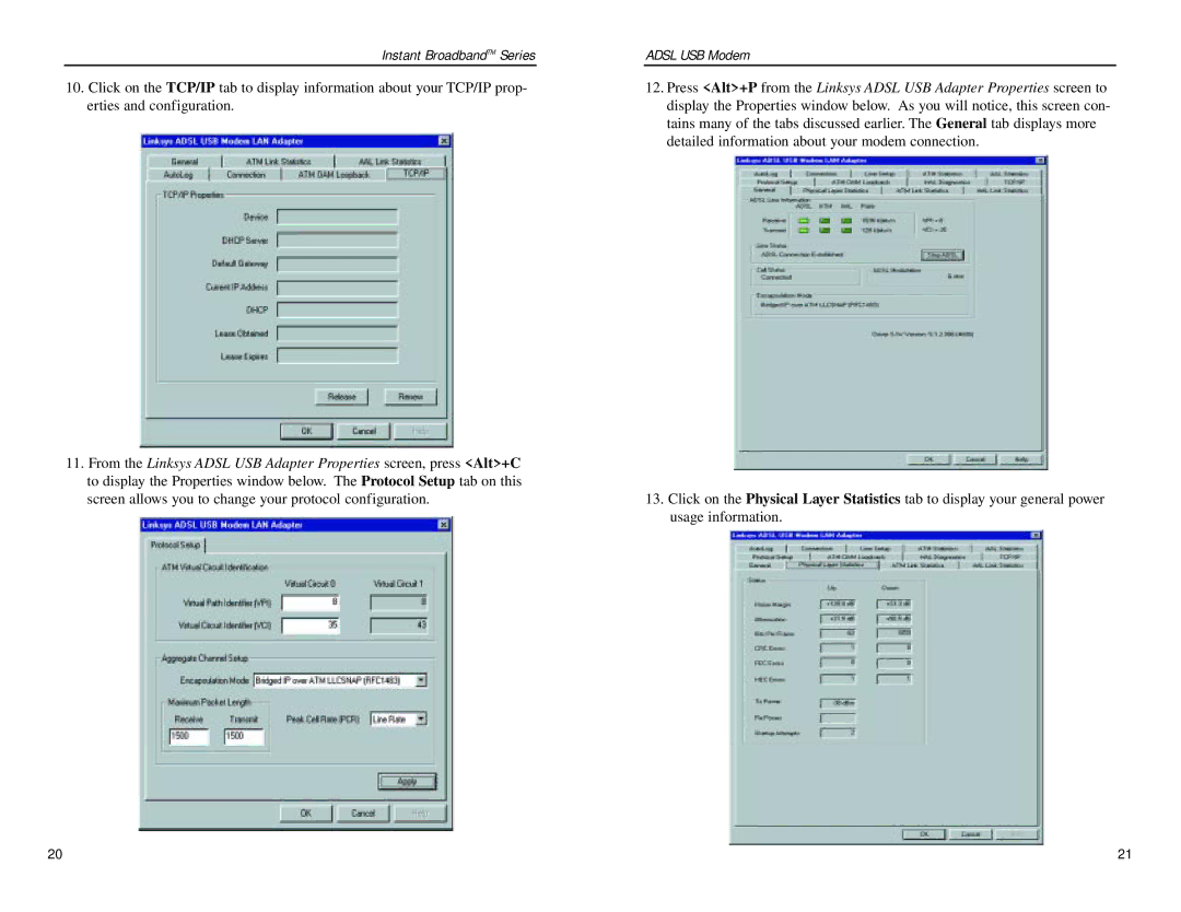 Linksys USBDSL1 manual Instant BroadbandTM Series 