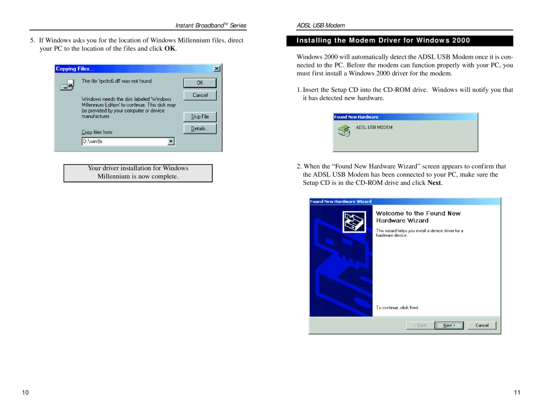 Linksys USBDSL1 manual Installing the Modem Driver for Windows 