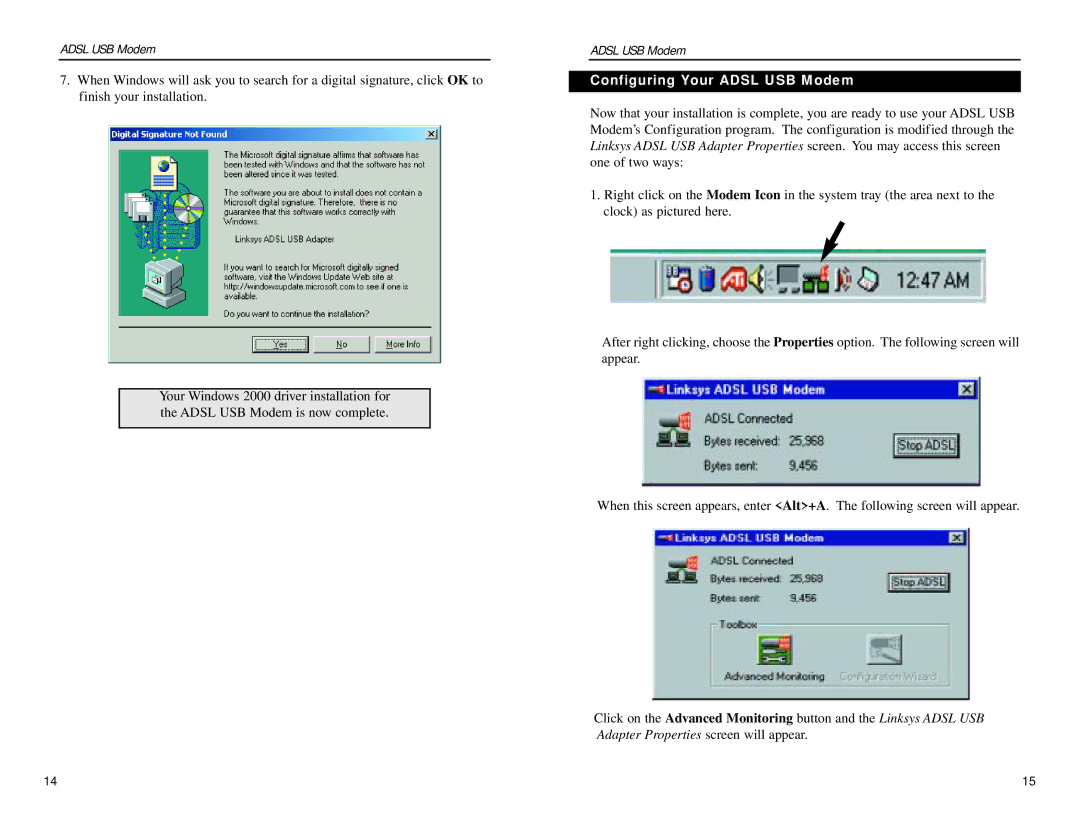 Linksys USBDSL1 manual Configuring Your Adsl USB Modem 