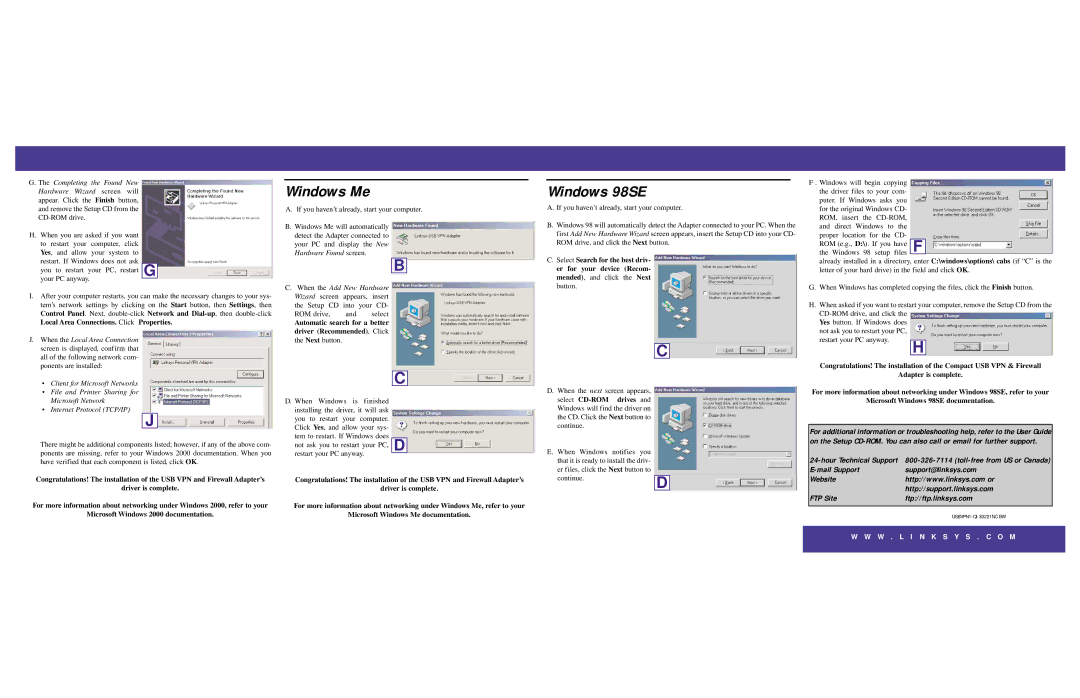 Linksys USBVPN1 Series manual Windows 98SE, Microsoft Windows 2000 documentation, Microsoft Windows Me documentation 