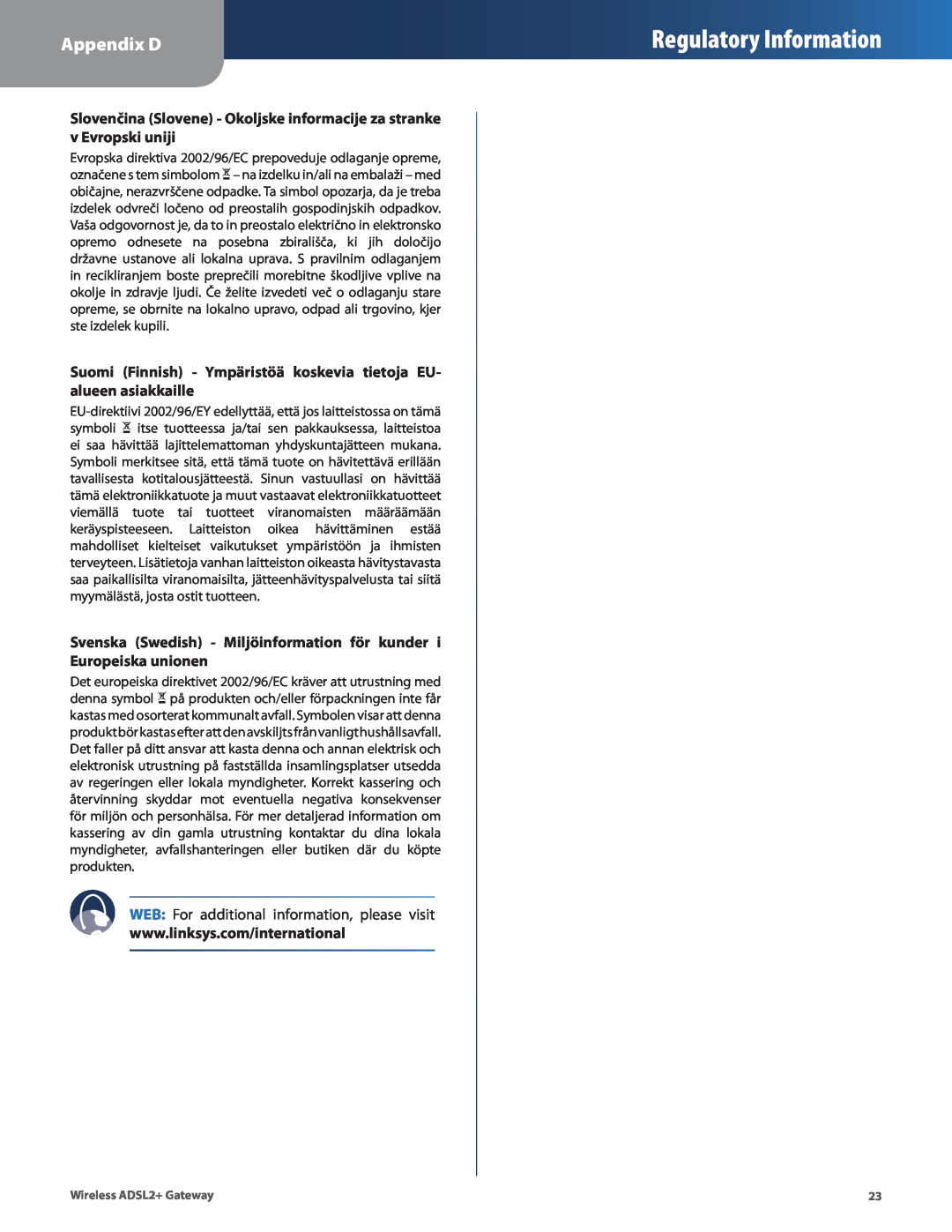 Linksys WAG54G2 Regulatory Information, Appendix D, Slovenčina Slovene - Okoljske informacije za stranke v Evropski uniji 
