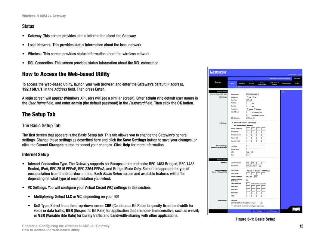 Linksys wag300n (eu, la) manual How to Access the Web-based Utility, Status, Basic Setup Tab, Internet Setup 