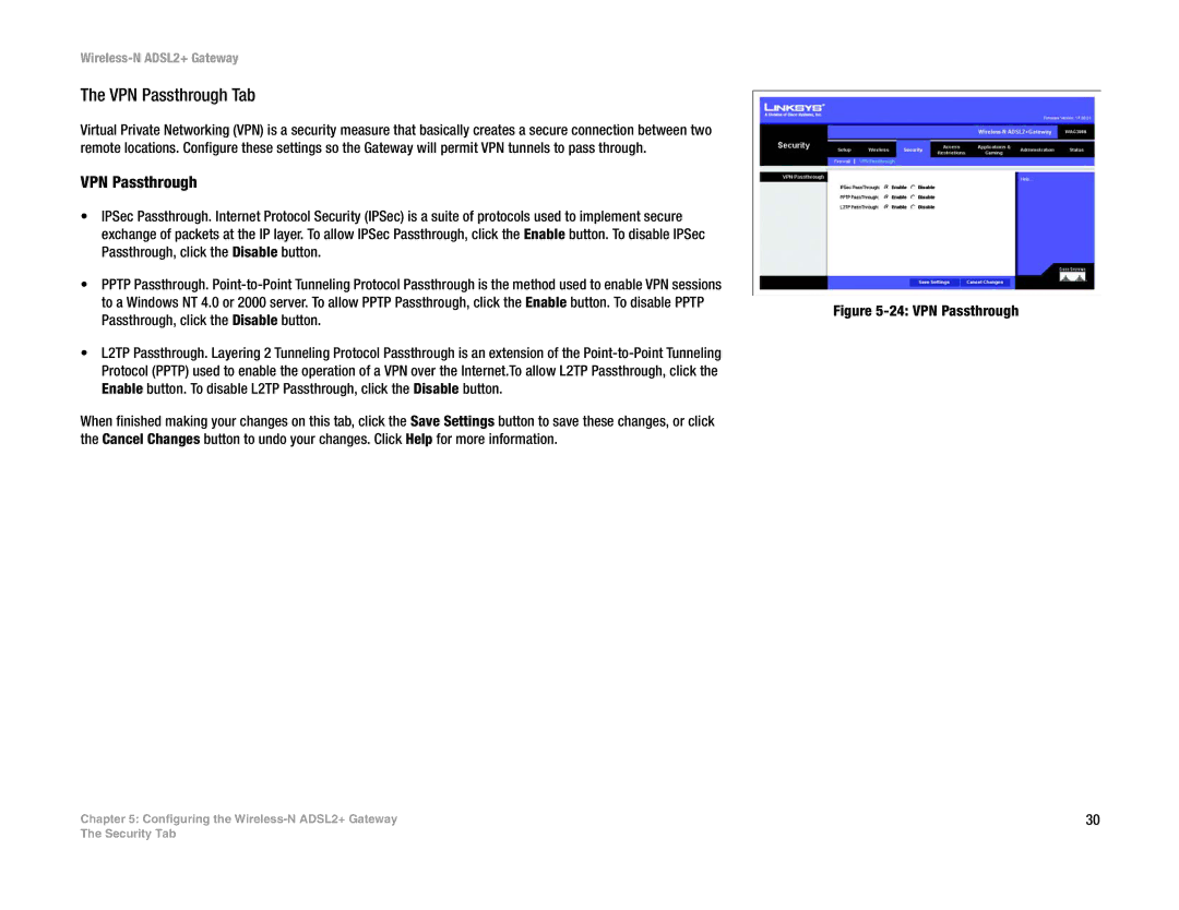 Linksys wag300n (eu, la) manual VPN Passthrough Tab 