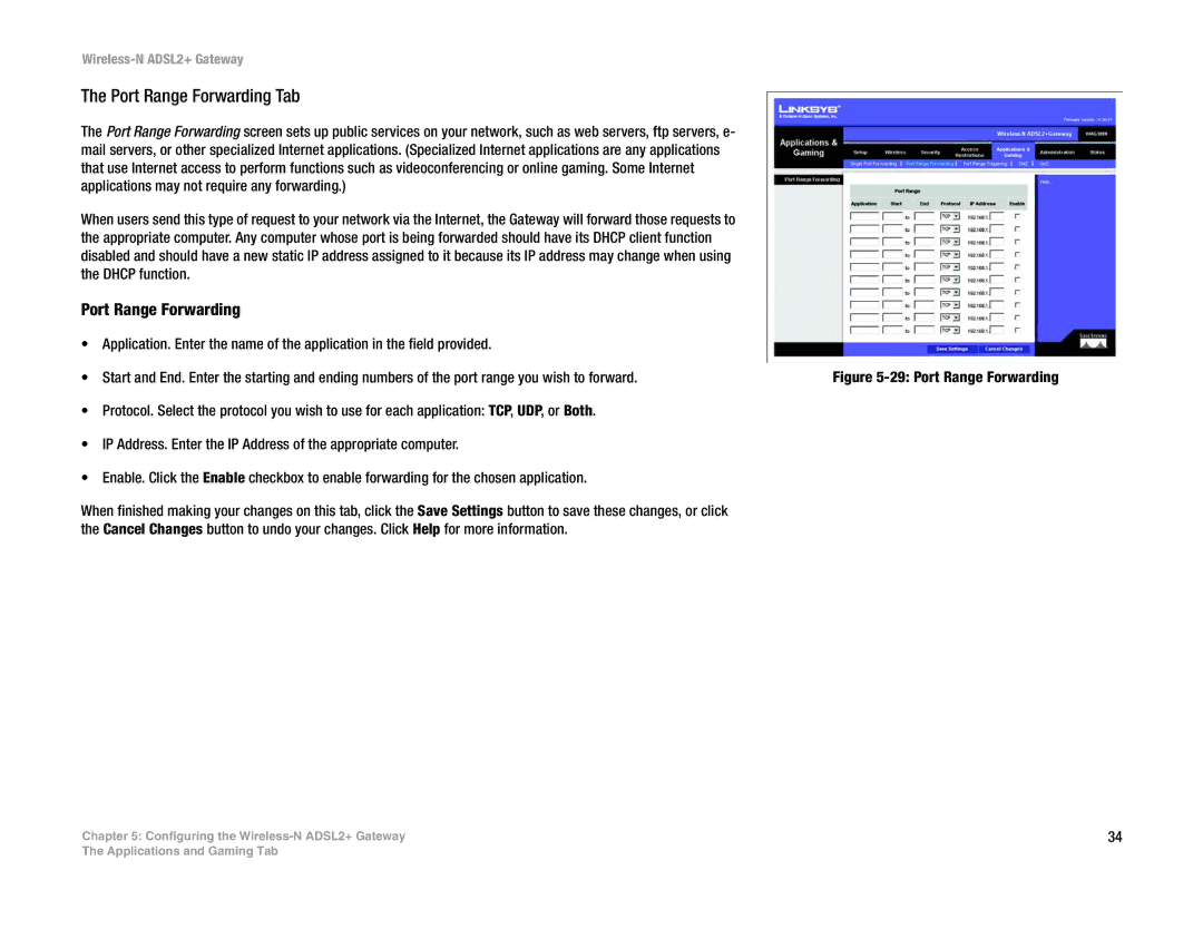 Linksys wag300n (eu, la) manual Port Range Forwarding Tab 