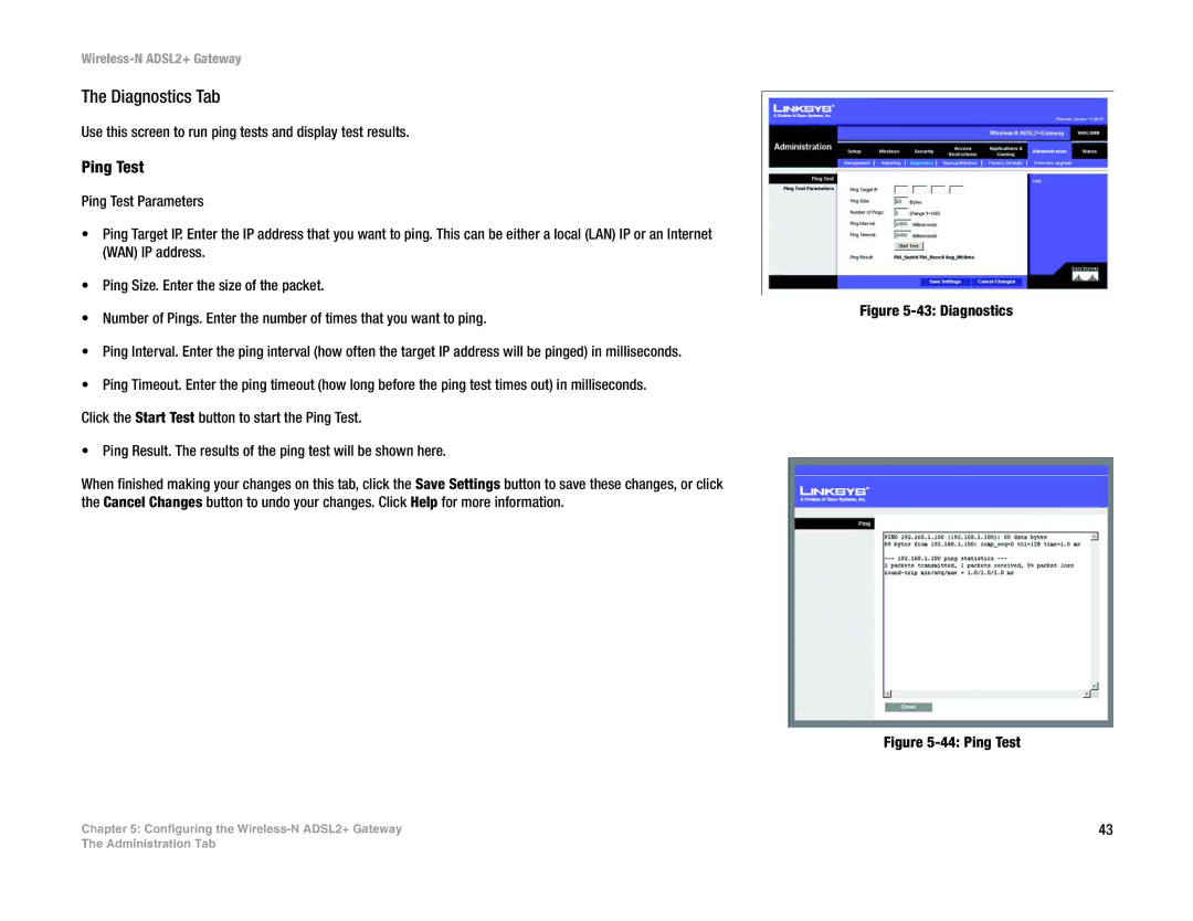 Linksys la), wag300n (eu manual Diagnostics Tab, Ping Test 