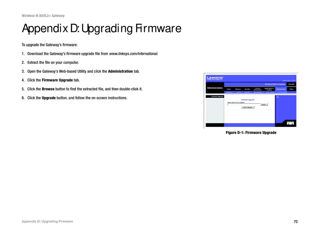 Linksys wag300n (eu, la) manual Appendix D Upgrading Firmware, Figure D-1 Firmware Upgrade 