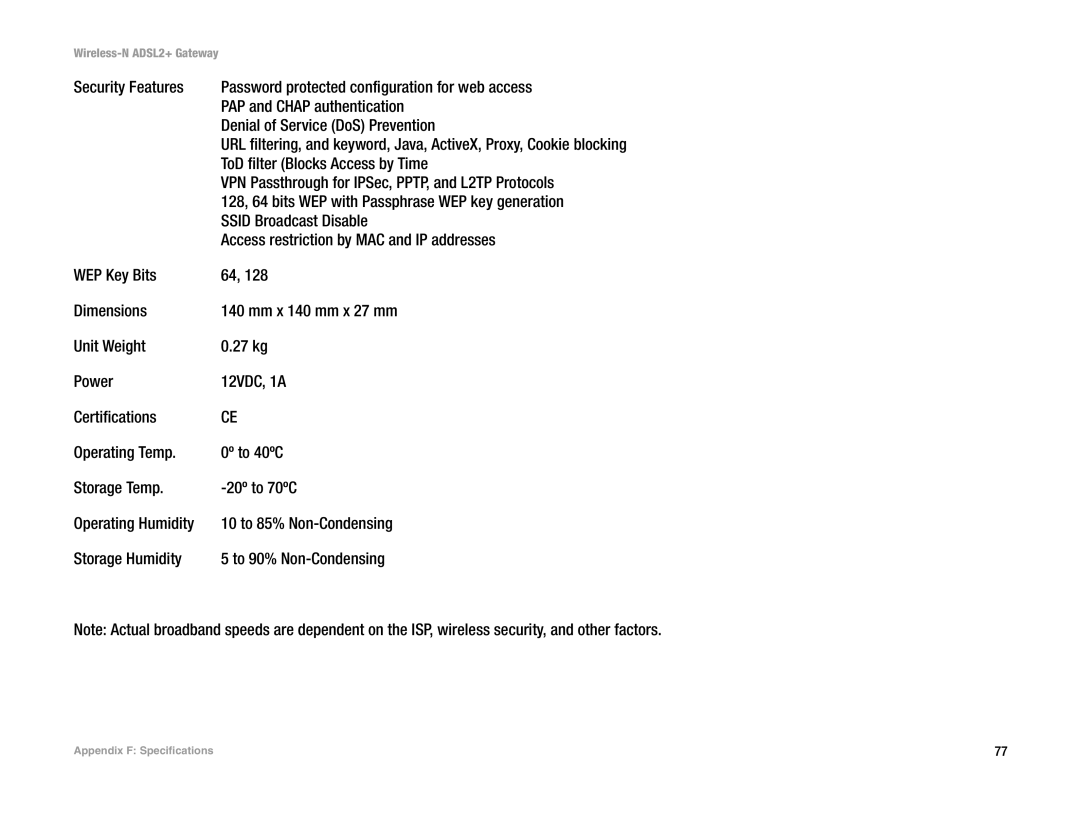 Linksys la) ToD filter Blocks Access by Time, VPN Passthrough for IPSec, PPTP, and L2TP Protocols, Ssid Broadcast Disable 