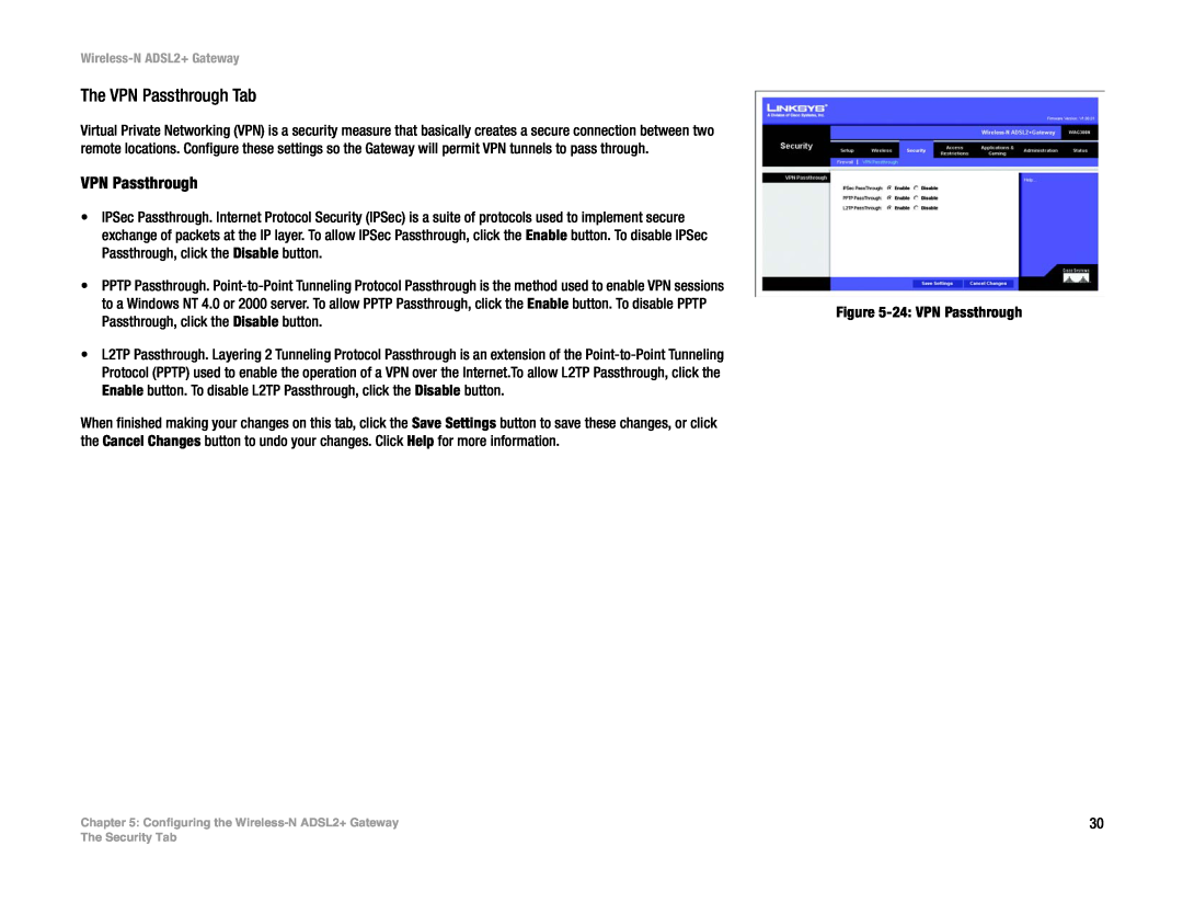 Linksys wag300n (eu, la) manual The VPN Passthrough Tab 