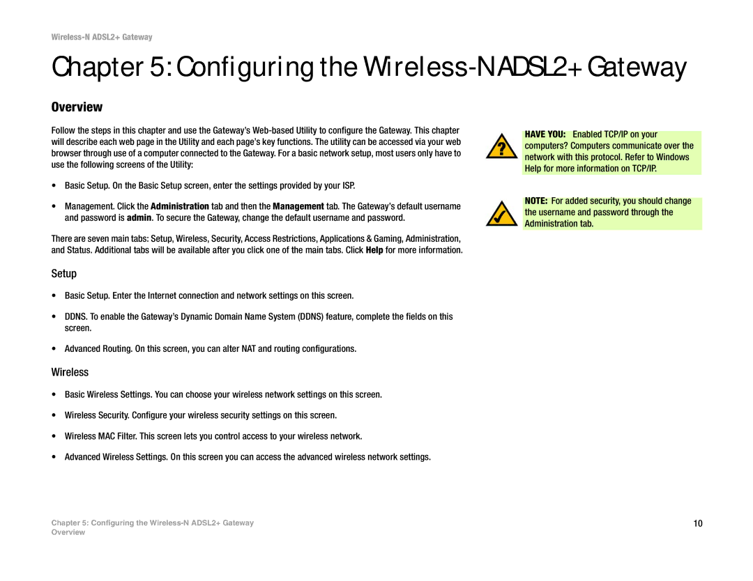 Linksys WAG300N manual Configuring the Wireless-N ADSL2+ Gateway, Setup 