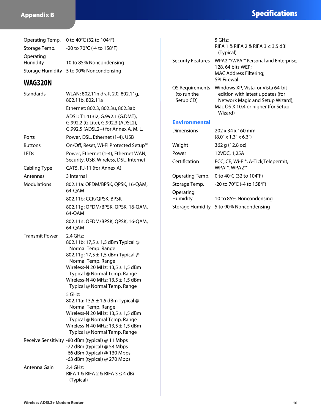 Linksys WAG160N V2, WAG120N manual WAG320N 