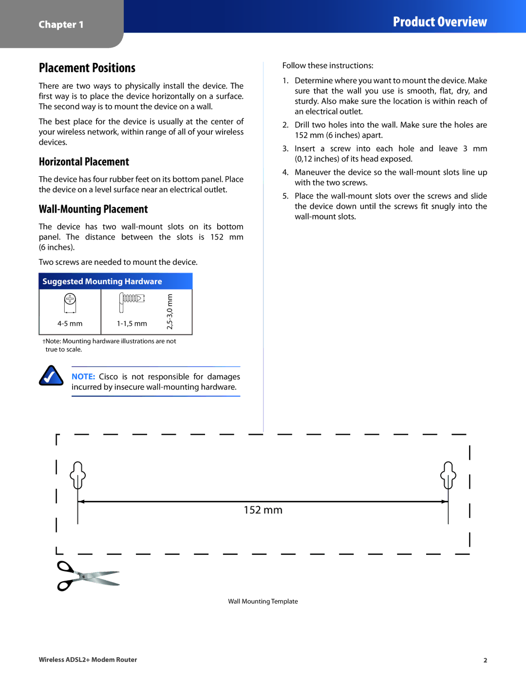 Linksys WAG120N, WAG320N, WAG160N V2 manual Placement Positions, Horizontal Placement, Wall-Mounting Placement 