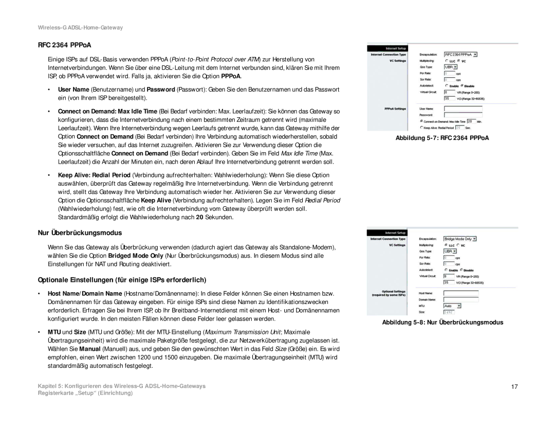 Linksys WAG354G(EU) manual Nur Überbrückungsmodus, Optionale Einstellungen für einige ISPs erforderlich 