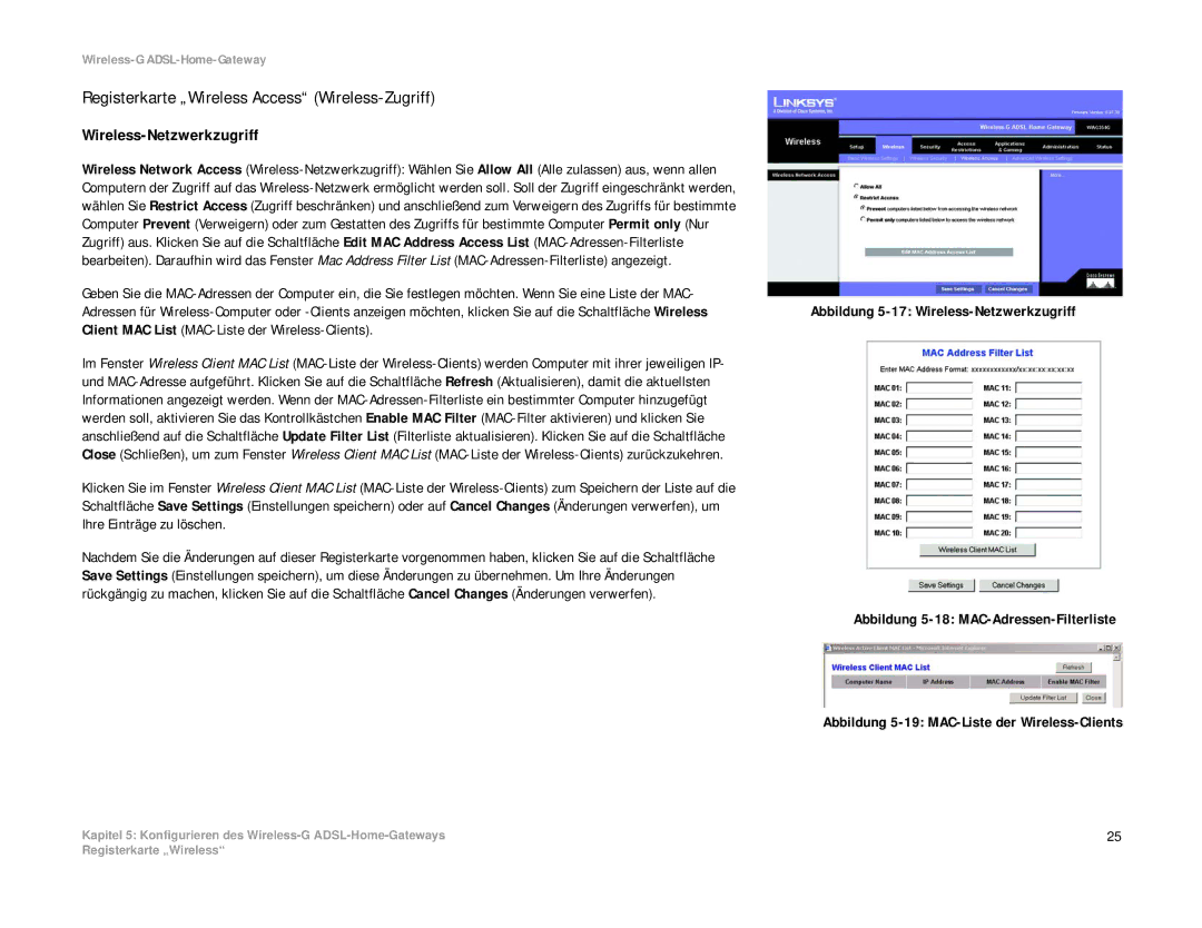 Linksys WAG354G(EU) manual Registerkarte „Wireless Access Wireless-Zugriff, Wireless-Netzwerkzugriff 