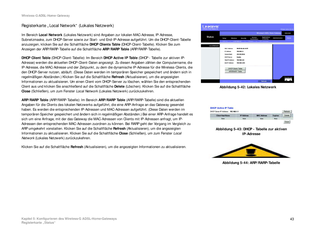 Linksys WAG354G(EU) manual Registerkarte „Local Network Lokales Netzwerk 