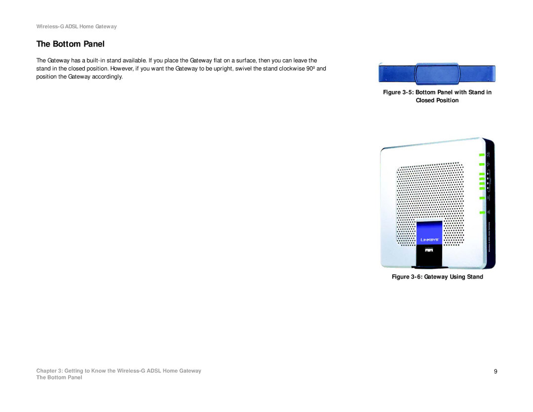 Linksys WAG354G(EU) manual Bottom Panel with Stand Closed Position 