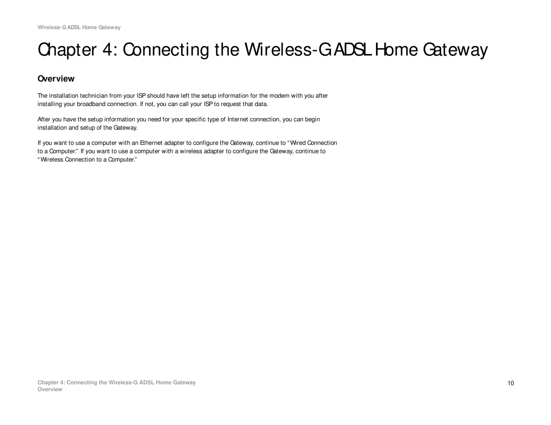 Linksys WAG354G(EU) manual Connecting the Wireless-G Adsl Home Gateway, Overview 