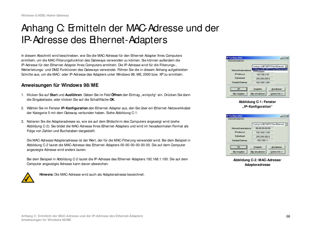 Linksys WAG354G(EU) manual Anweisungen für Windows 98/ME 