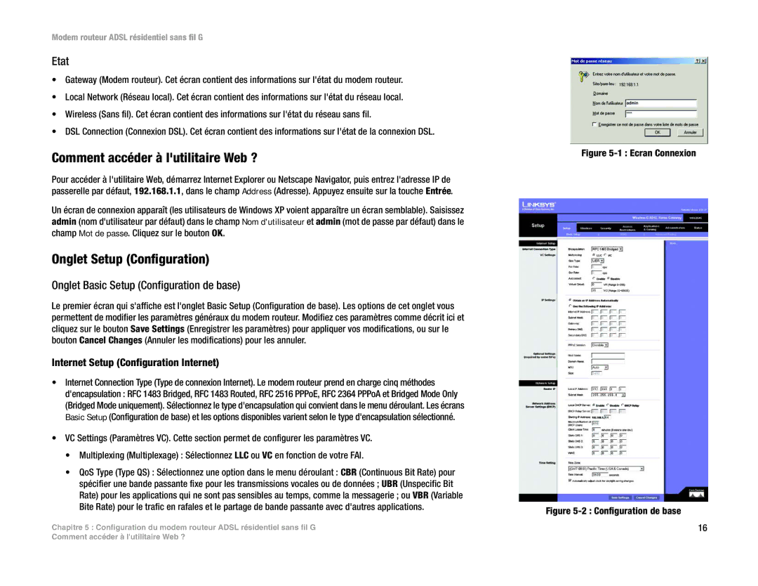 Linksys WAG354G(EU) manual Comment accéder à lutilitaire Web ?, Onglet Setup Configuration, Etat 