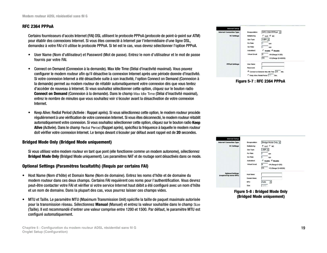 Linksys WAG354G(EU) manual Bridged Mode Only Bridged Mode uniquement 