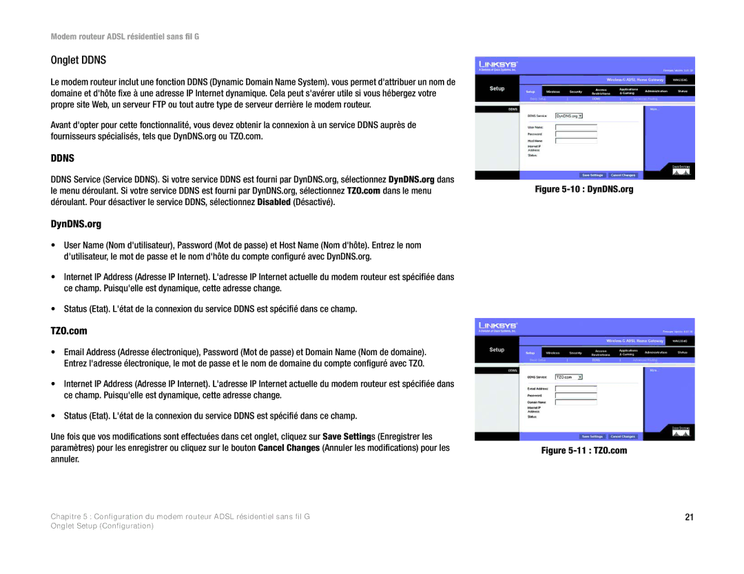 Linksys WAG354G(EU) manual Onglet Ddns, DynDNS.org 