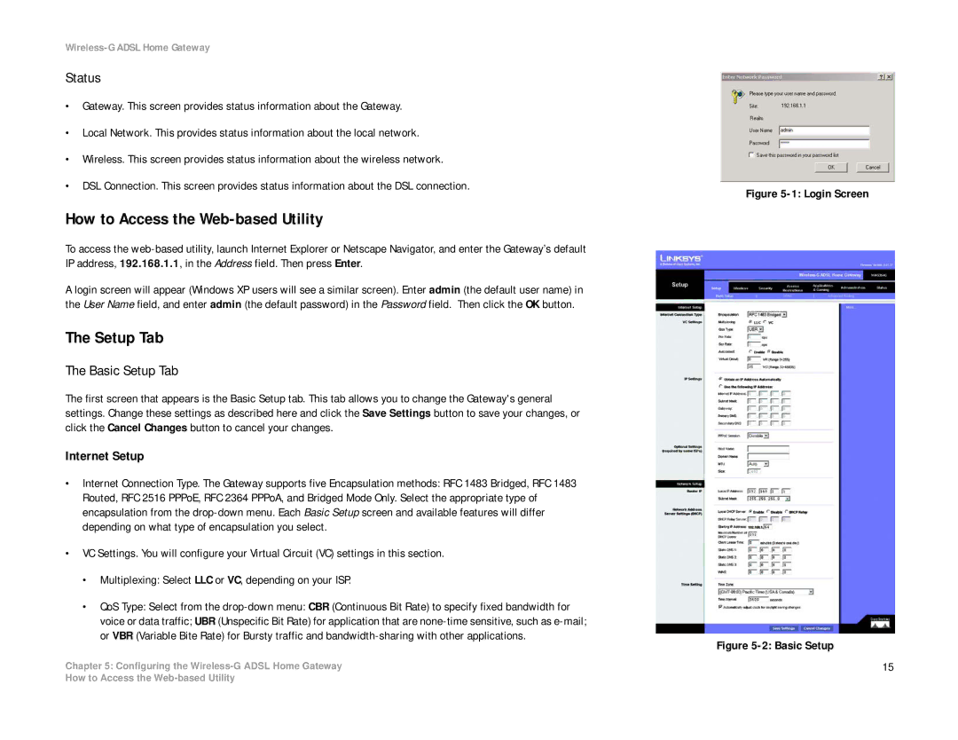 Linksys WAG354G(EU) manual How to Access the Web-based Utility, Status, Basic Setup Tab, Internet Setup 