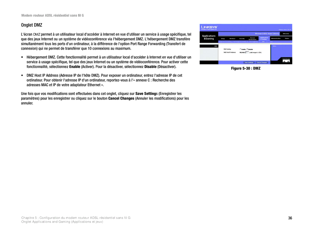 Linksys WAG354G(EU) manual Onglet DMZ, 30 DMZ 