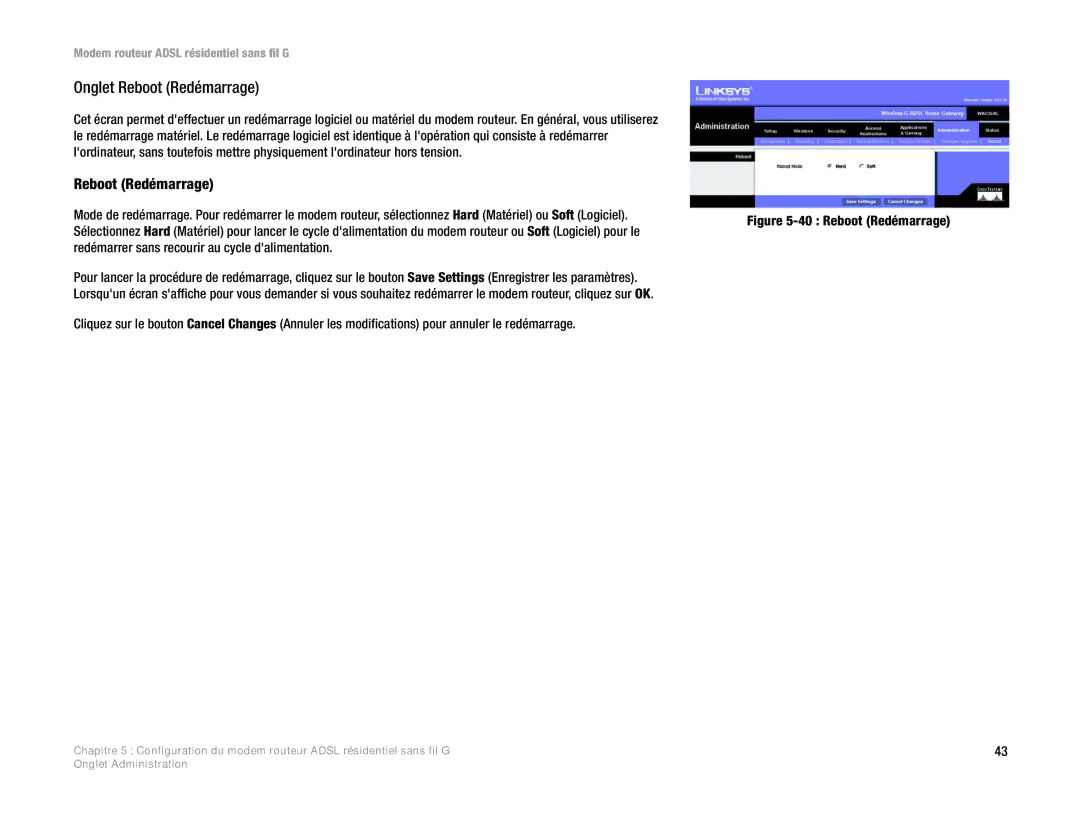 Linksys WAG354G(EU) manual Onglet Reboot Redémarrage 