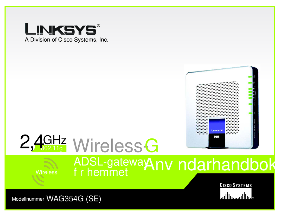 Linksys WAG354G(EU) manual GHz .11g Wireless- G 