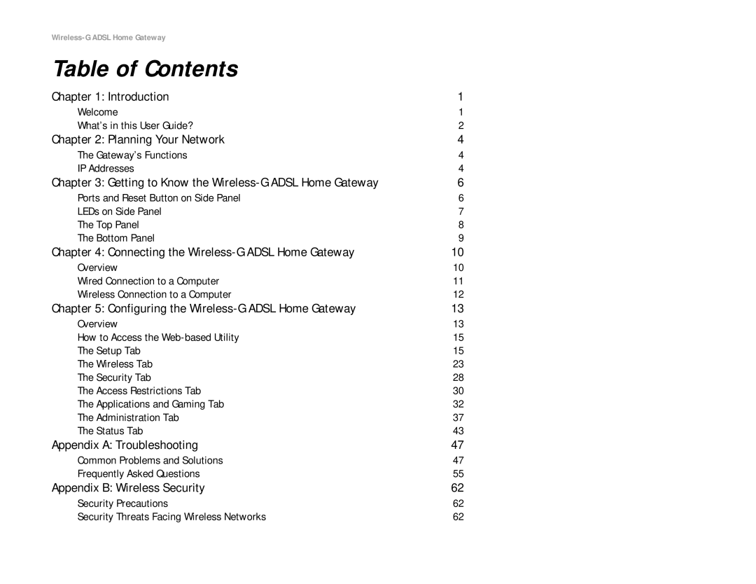 Linksys WAG354G(EU) manual Table of Contents 