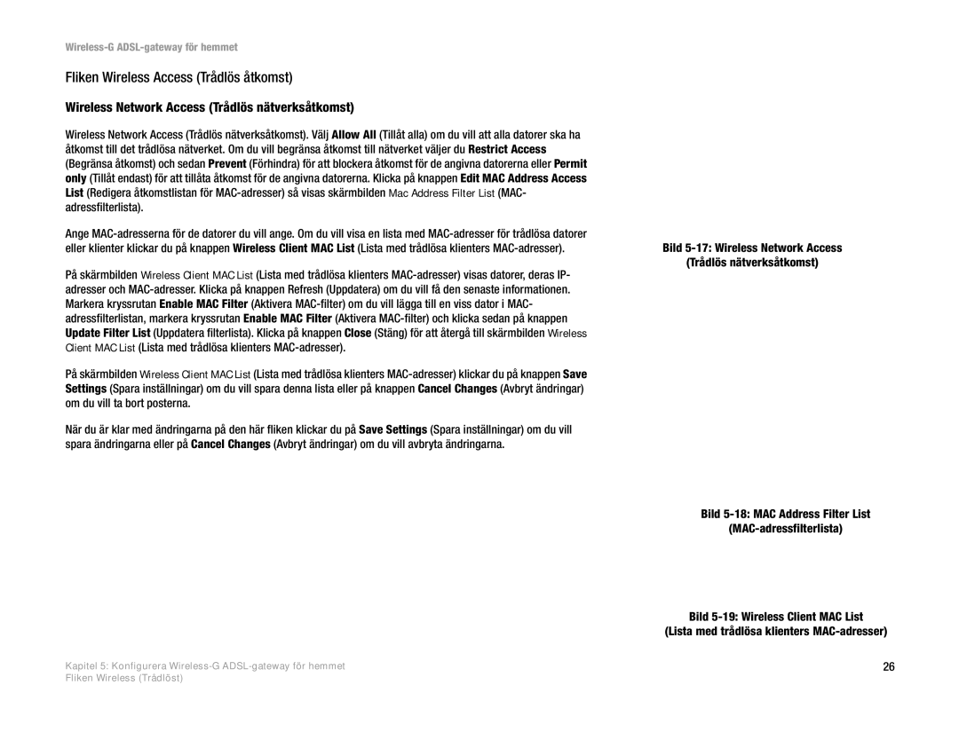 Linksys WAG354G(EU) manual Fliken Wireless Access Trådlös åtkomst, Wireless Network Access Trådlös nätverksåtkomst 