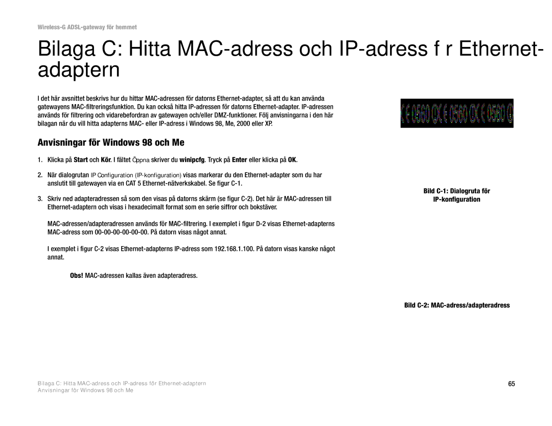 Linksys WAG354G(EU) manual Anvisningar för Windows 98 och Me 