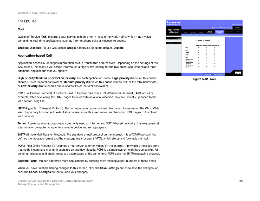Linksys WAG354G(EU) manual QoS Tab, Application-based QoS 