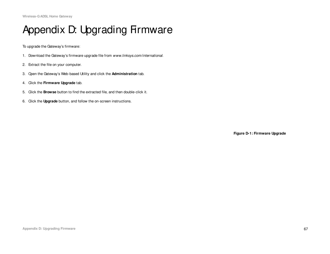 Linksys WAG354G(EU) manual Appendix D Upgrading Firmware, Figure D-1 Firmware Upgrade 