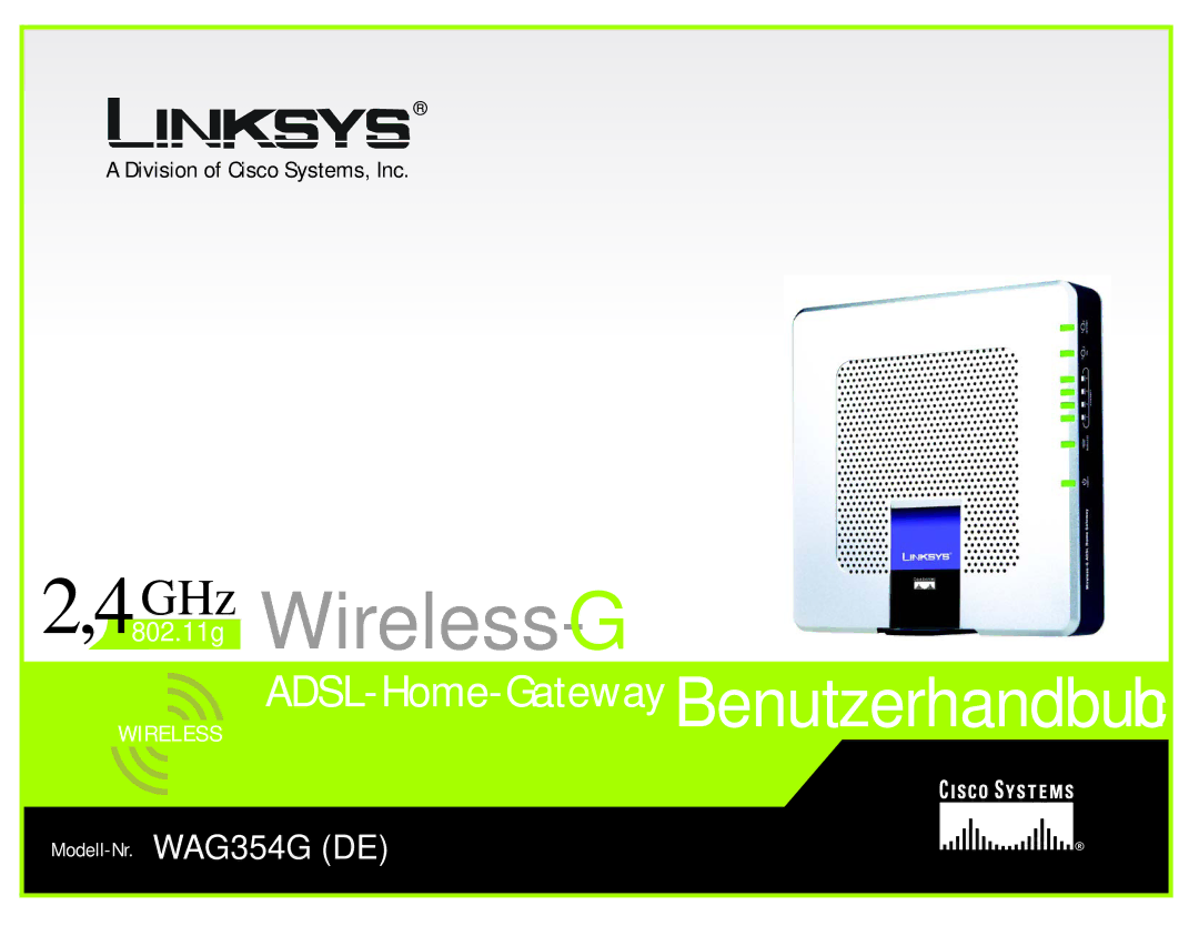 Linksys WAG354G(EU) manual GHz .11g Wireless- G 