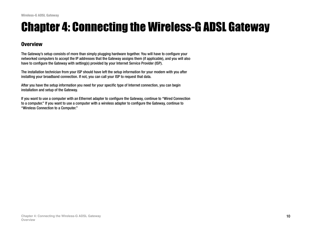 Linksys WAG54G manual Connecting the Wireless-G Adsl Gateway, Overview 