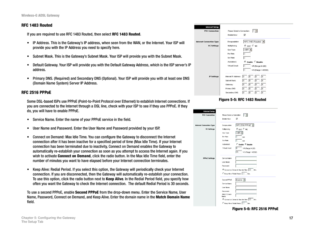 Linksys WAG54G manual RFC 1483 Routed, RFC 2516 PPPoE 