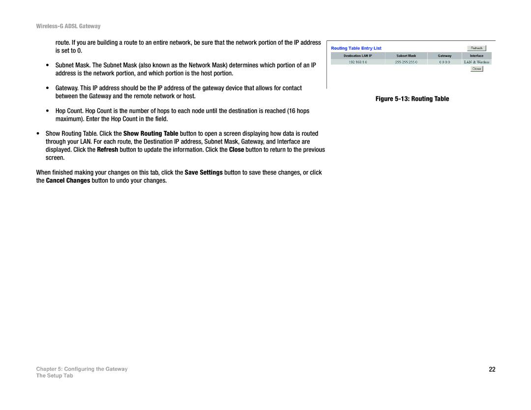 Linksys WAG54G manual Routing Table 