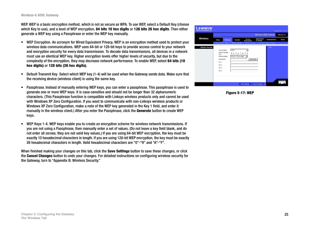 Linksys WAG54G manual 17 WEP 