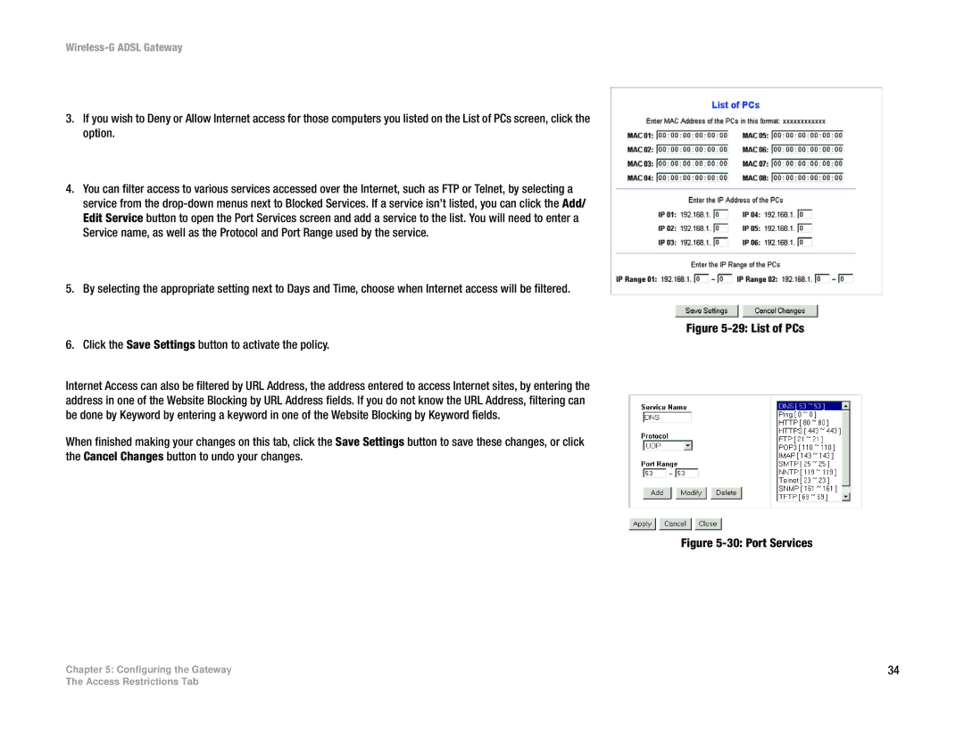 Linksys WAG54G manual List of PCs 