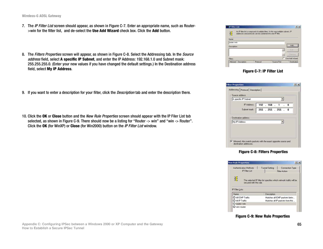 Linksys WAG54G manual Figure C-7 IP Filter List 