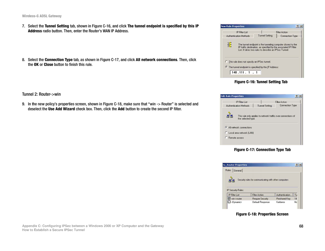 Linksys WAG54G manual Tunnel 2 Router-win, Figure C-16 Tunnel Setting Tab 