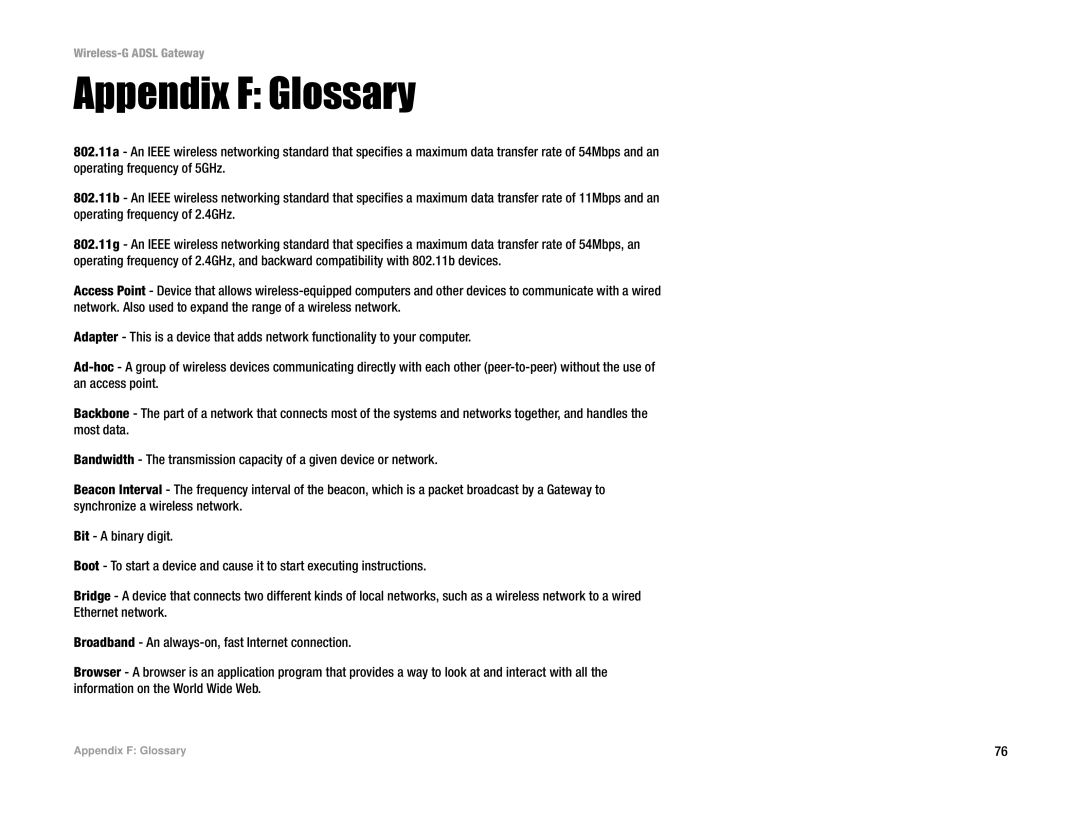 Linksys WAG54G manual Appendix F Glossary 